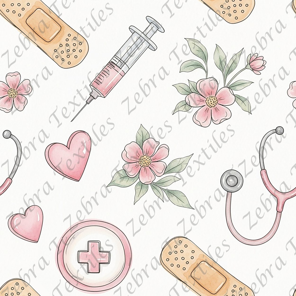 Pansement et seringue floral rose