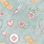 Pansement et seringue floral rose fond aqua