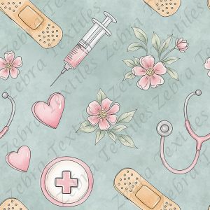 Pansement et seringue floral rose fond aqua