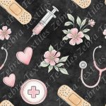Pansement et seringue floral rose fond noir