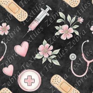 Pansement et seringue floral rose fond noir