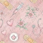 Pansement et seringue floral rose fond rose