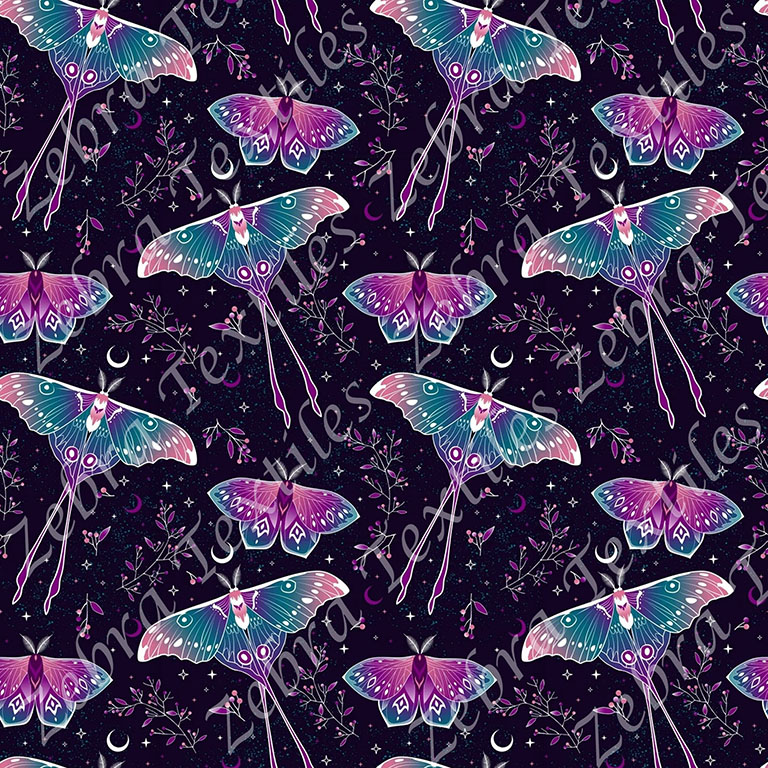 Papillon lune mauve aqua