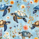 Tortue bleu floral