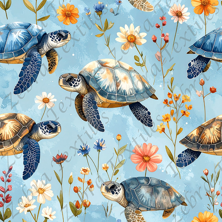 Tortue bleu floral