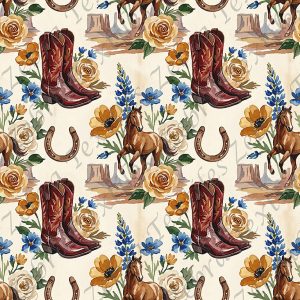 Western floral bleu fond crème