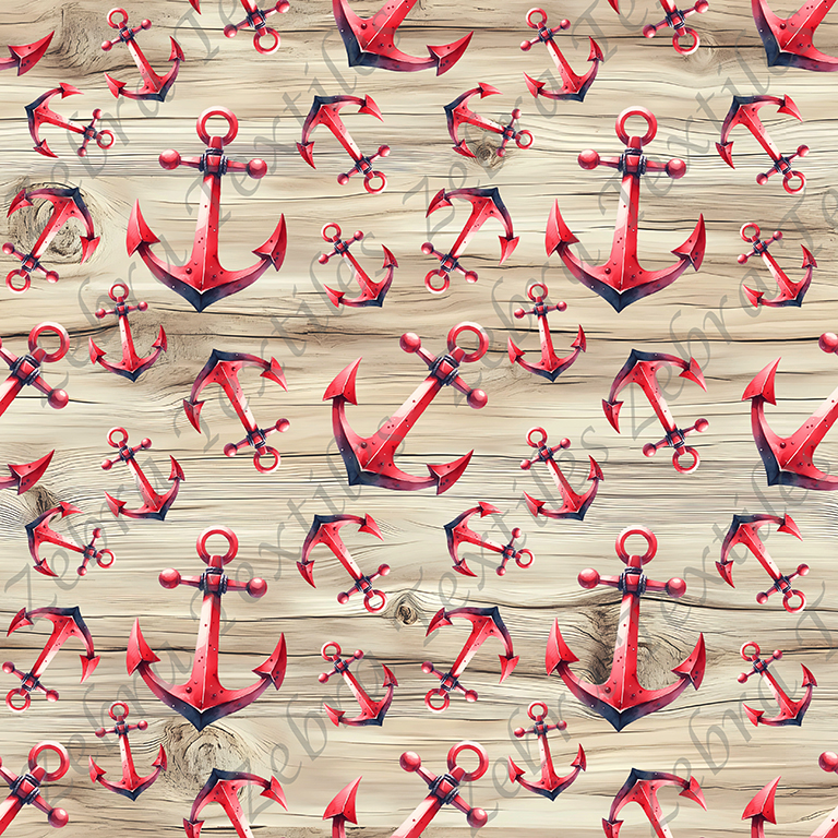 Ancre de bateau rouge fond bois