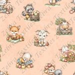 Animaux aux pommes fond rose
