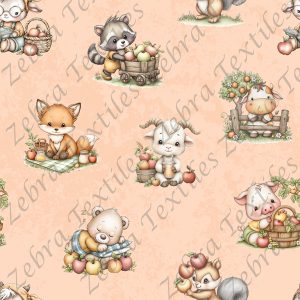 Animaux aux pommes fond rose