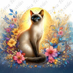 Chat siamois floral