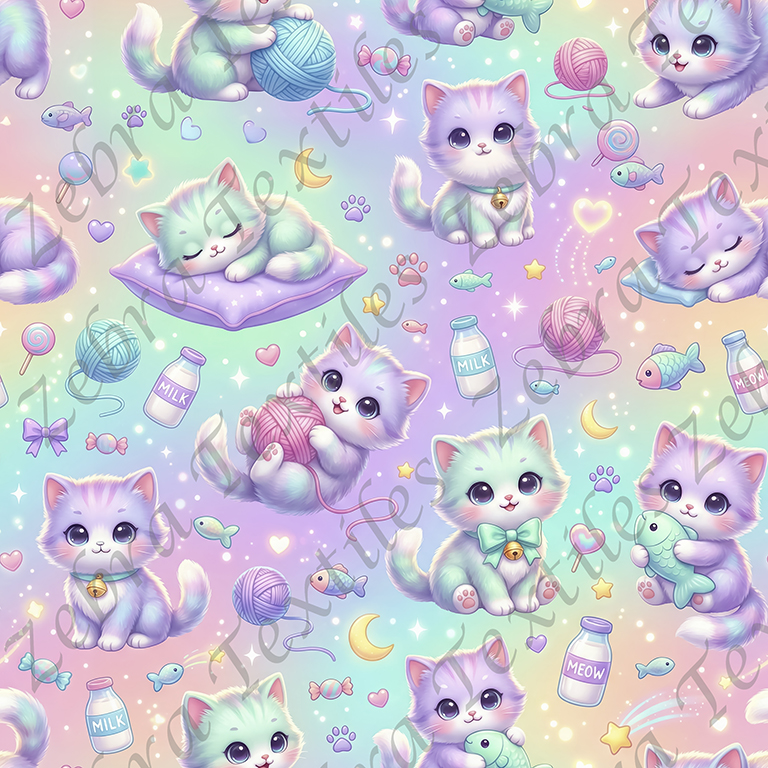 Chaton pastel et balle de laine