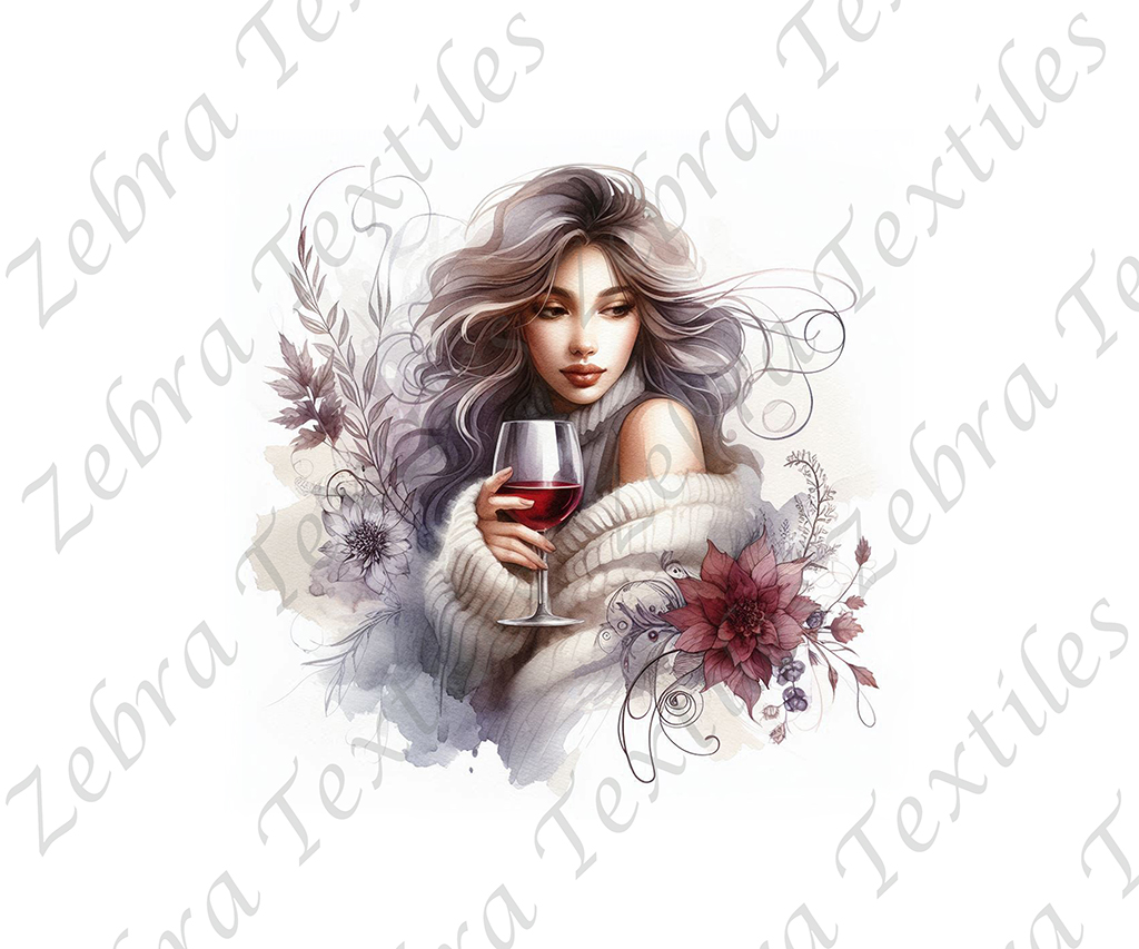 Fille chic et coupe de vin aquarelle