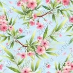 Floral rose et feuillage de bambou fond bleu