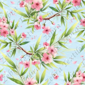 Floral rose et feuillage de bambou fond bleu