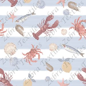 Fruits de mer aquarelle fond rayé