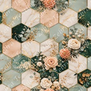 Hexagone vert sauge floral