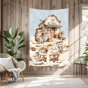 Hibou western fond bleu