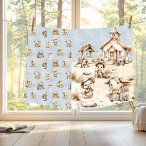 Lapin western fond bleu
