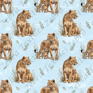 Lionne et bébé fond bleu