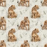 Lionne et bébé fond lin
