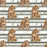 Lionne et bébé fond rayé