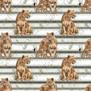 Lionne et bébé fond rayé