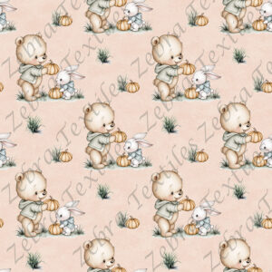 Ourson et lapin citrouille fond beige