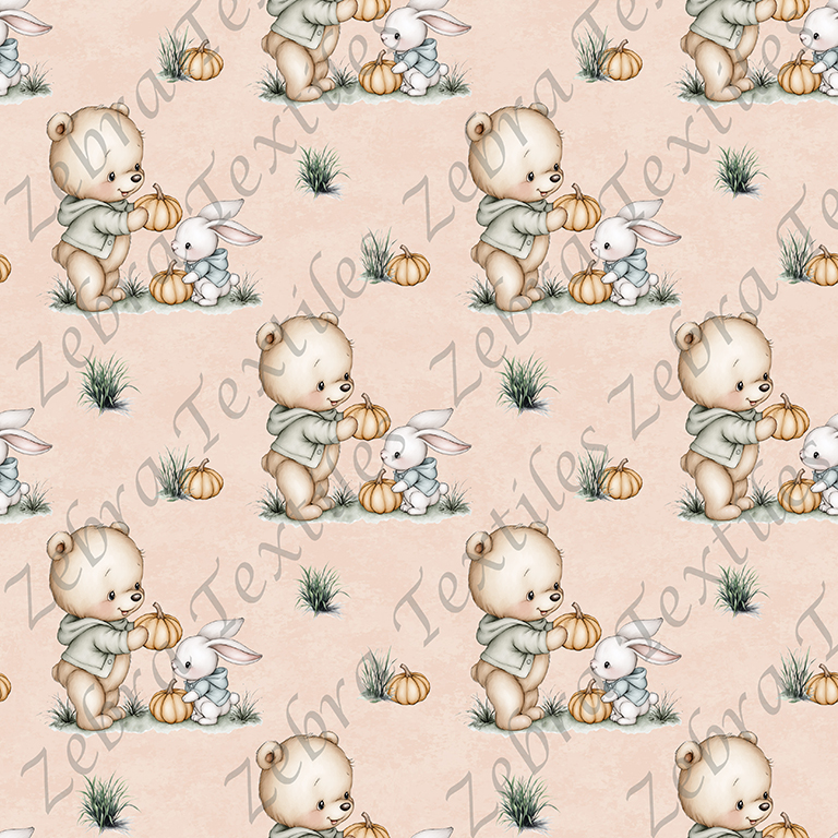 Ourson et lapin citrouille fond beige