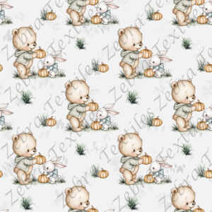 Ourson et lapin citrouille fond gris