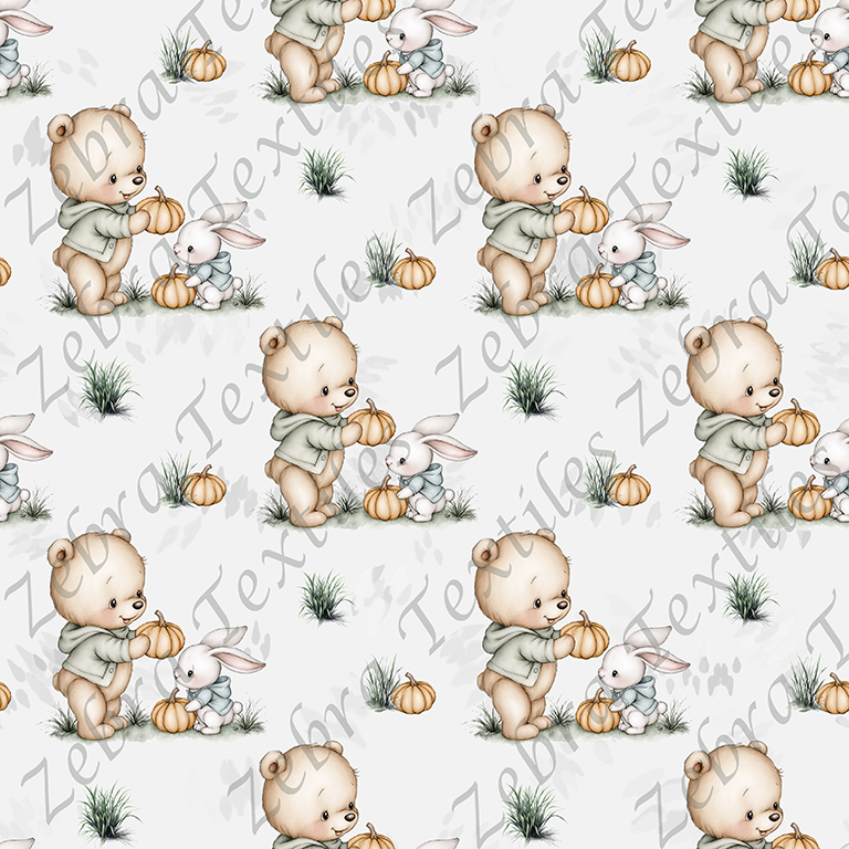 Ourson et lapin citrouille fond gris