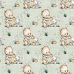 Ourson et lapin citrouille fond vert
