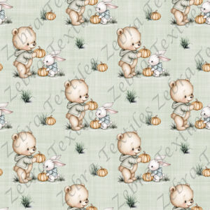 Ourson et lapin citrouille fond vert