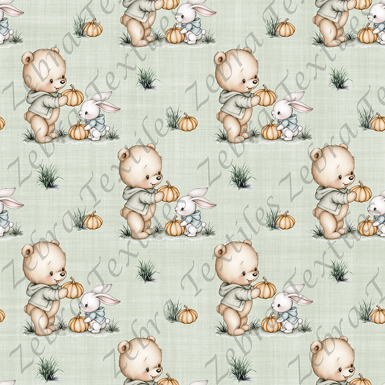Ourson et lapin citrouille fond vert