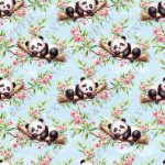 Panda dodo floral rose fond bleu 2'' long branche du panda