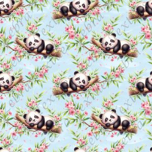 Panda dodo floral rose fond bleu 2'' long branche du panda