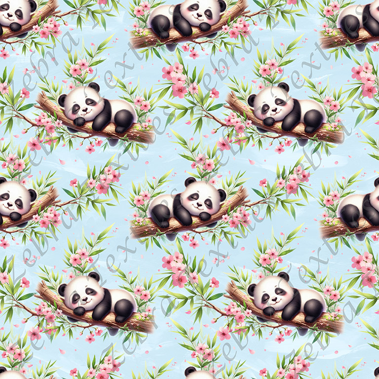 Panda dodo floral rose fond bleu 2'' long branche du panda