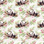 Panda dodo floral rose fond feuillage