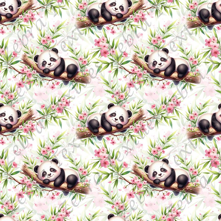 Panda dodo floral rose fond feuillage