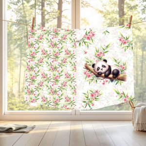 Panda dodo floral rose fond feuillage