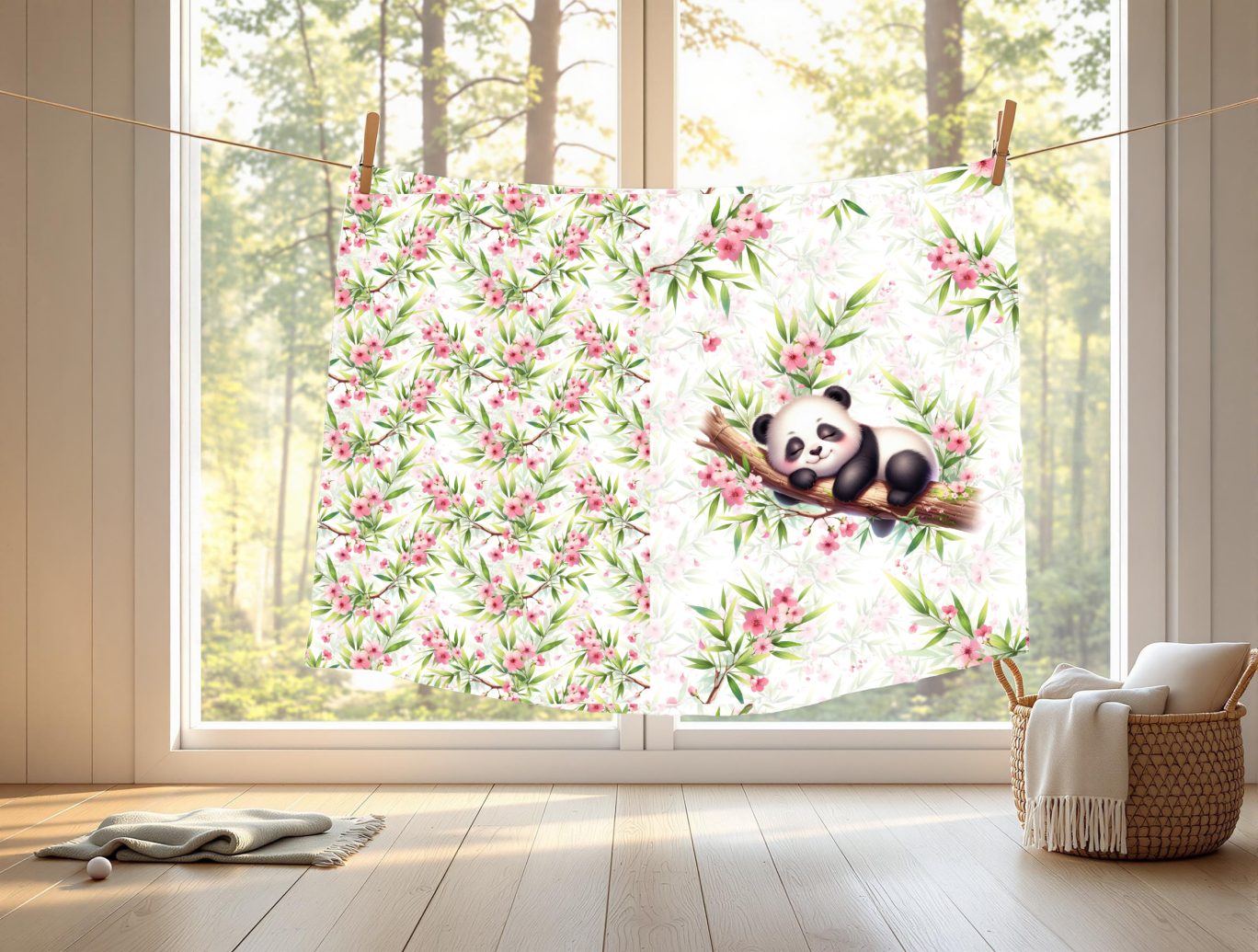 Panda dodo floral rose fond feuillage