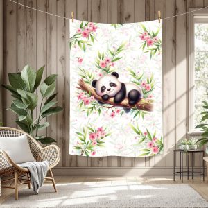 Panda dodo floral rose fond feuillage