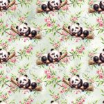 Panda dodo floral rose fond vert
