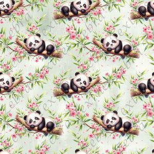 Panda dodo floral rose fond vert