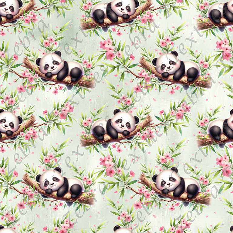 Panda dodo floral rose fond vert