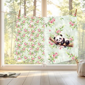 Panda dodo floral rose fond vert