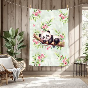 Panda dodo floral rose fond feuillage
