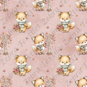 Renard aux pommes fond rose