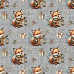 Renard cadeau et feuillage fond gris