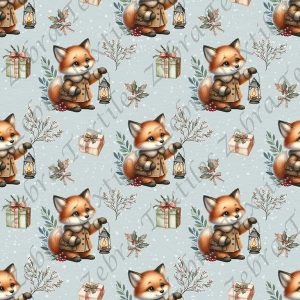 Renard cadeau et feuillage fond sarcelle