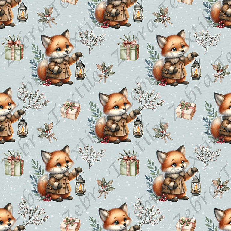 Renard cadeau et feuillage fond sarcelle